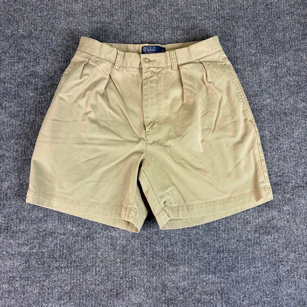 Polo Ralph Lauren Andrew Shorts Men’s 31 Khaki Pleated Cotton Chino Shorts